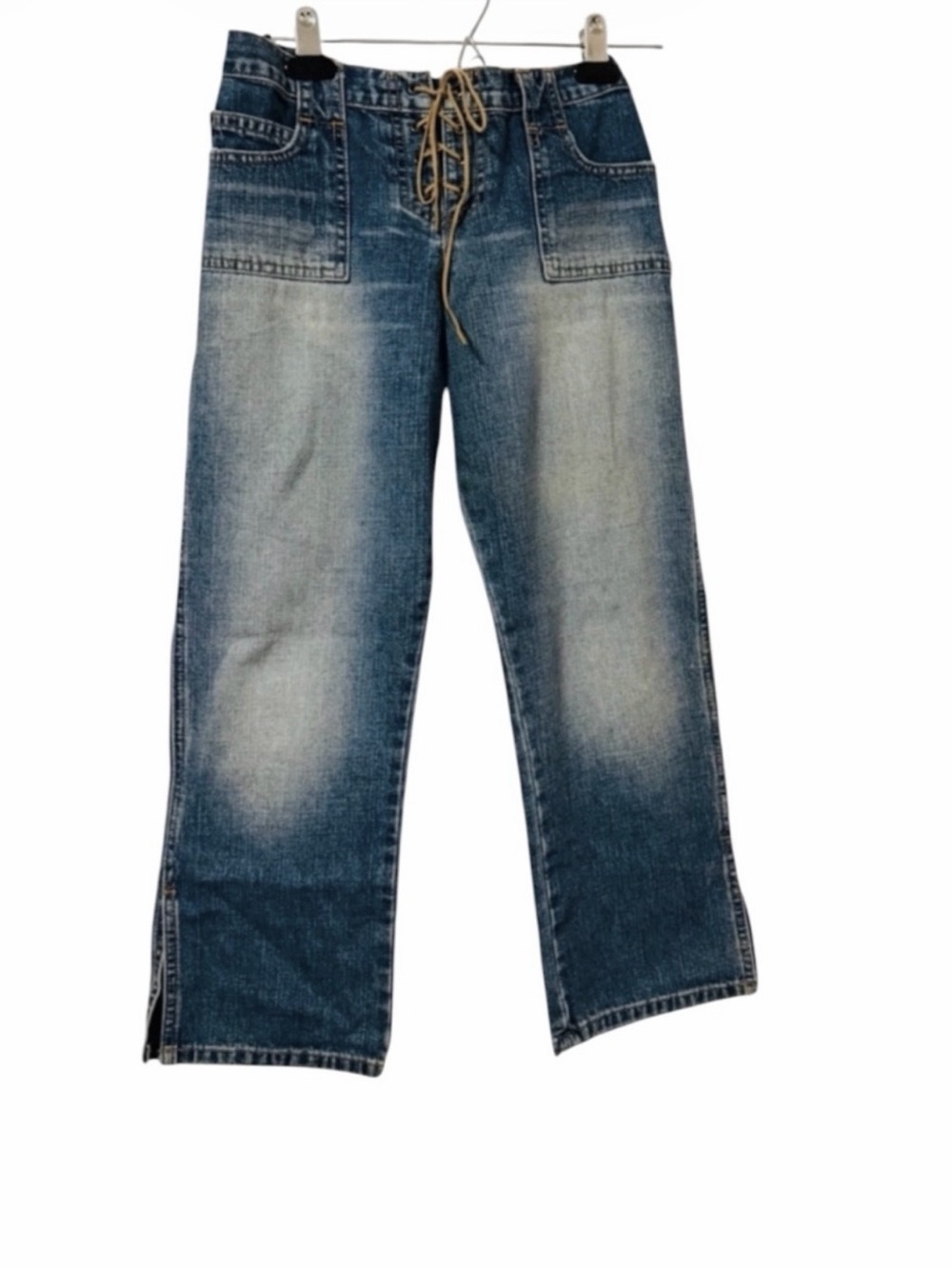 Y2K Abercrombie & Fitch Suede Lace-Up Low Rise Flare Jeans Made in USA Size 4